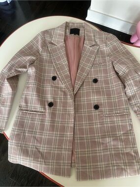FA Pink Plaid Double-Breasted Blazer